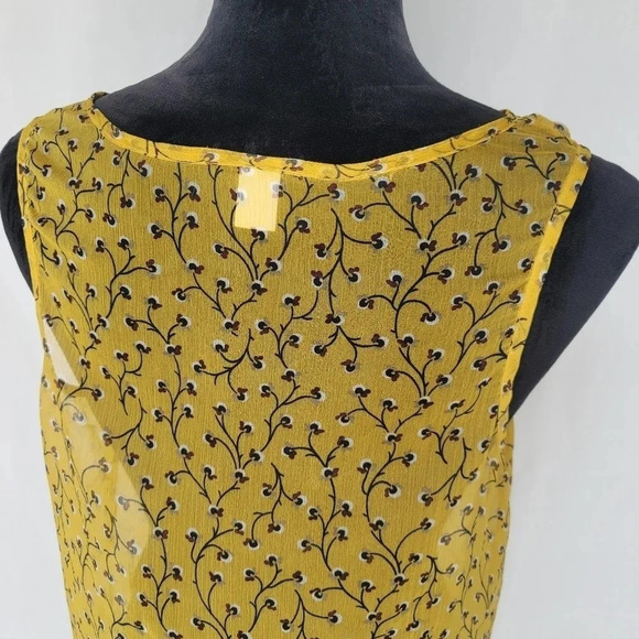 Women's Old Navy Yellow Flower Chiffon Blouse Sleeveless Sheer Top Sz Medium M - Picture 6 of 9
